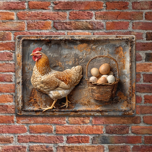 ON SALEVintage Chicken & Fresh Eggs Metal Sign - Rustic Wall Decor