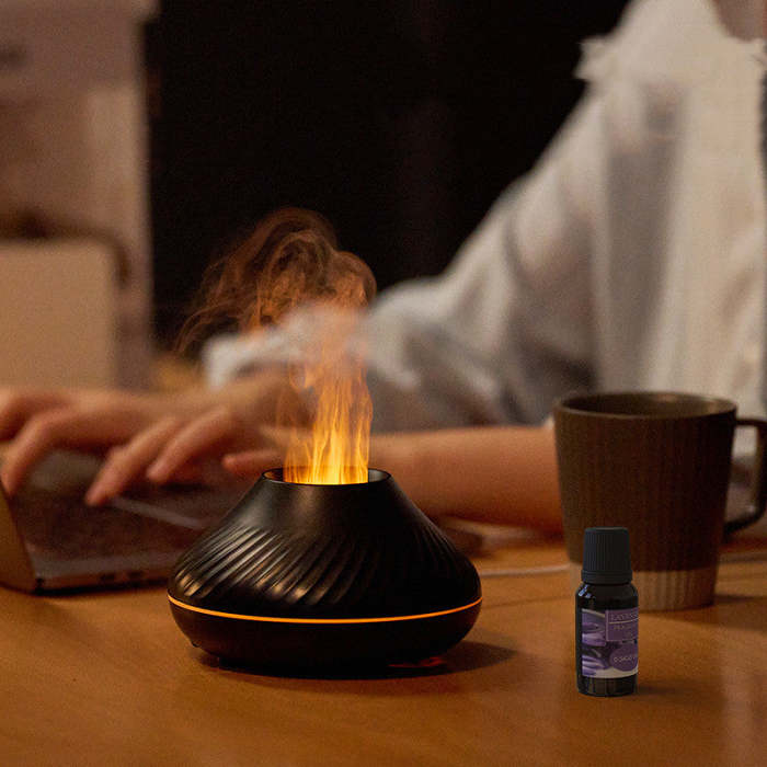 New Volcanic Flame Aroma Diffuser Essential Oil Lamp 130ml USB Portable Air Humidifier With Color Night Light Mist Maker Fogger LED Light