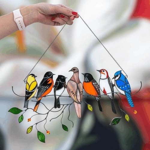 Summe Sale The Best Gift-Colorful Stained Glass Birds Window Hangings