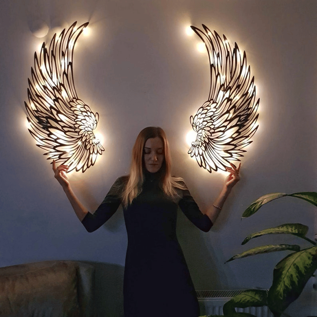 - 1 PAIR ANGEL WINGS METAL WALL ART WITH LED LIGHTS-GIFT TO HER