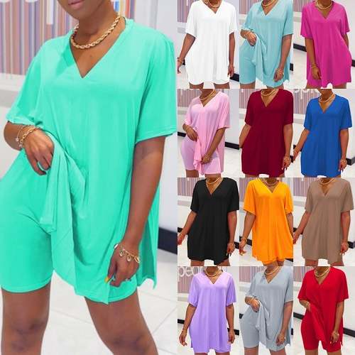Hot SalesV-Neck Dress & Shorts Set