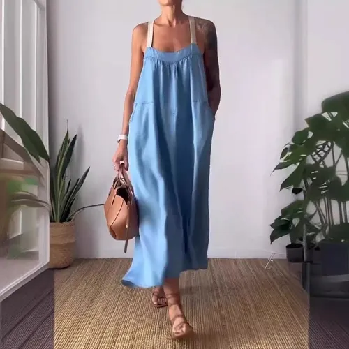 Women's Simple Cotton Linen Sling DressFree Shipping