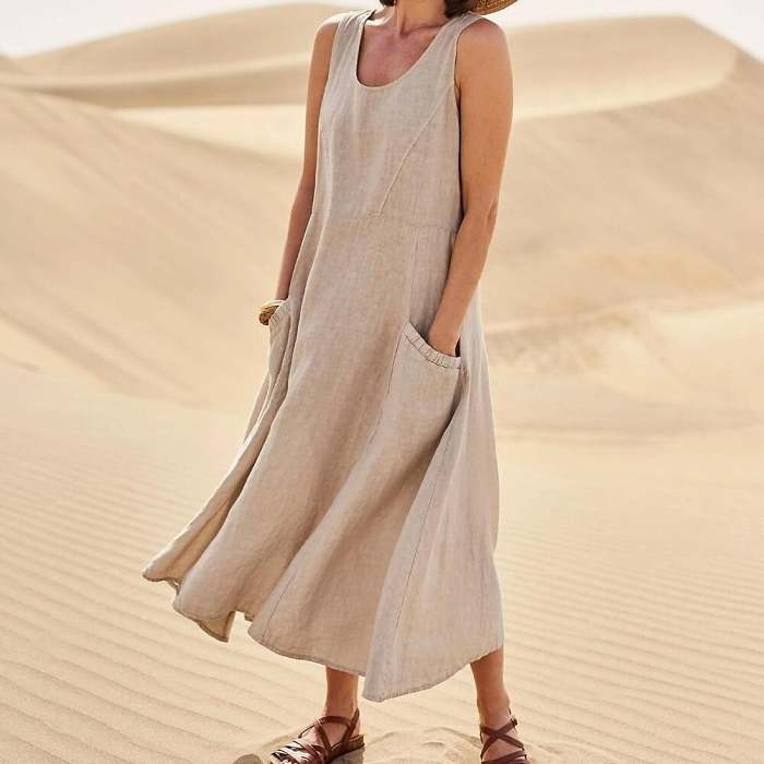 Women's Sleeveless Cotton and Linen Dress