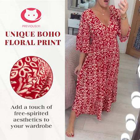 Big Sales SAVE 49% OFF-Bohemian casual print V-neck waist wrap long dress