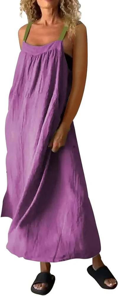Women's Simple Cotton Linen Sling DressFree Shipping