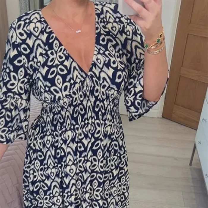 Big Sales SAVE 49% OFF-Bohemian casual print V-neck waist wrap long dress