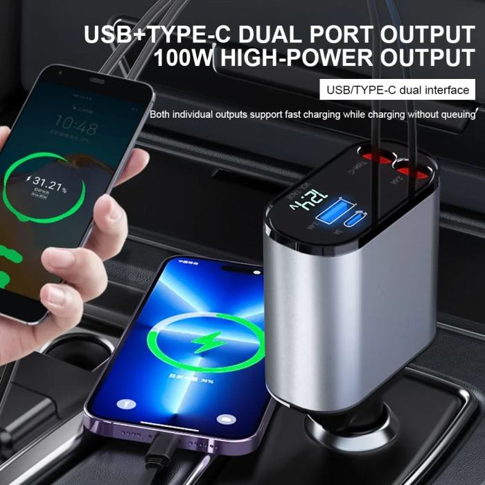 Retractable 4-in-1 Car Charger