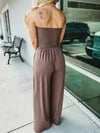 Off Shoulder Solid Color Smocked Jumpsuit
