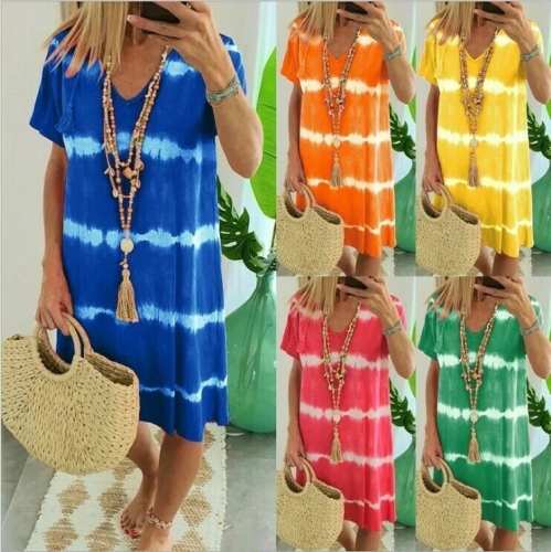 Hot Sale 49% OFFTie-dye Striped Short-sleeved Loose T-shirt Dress