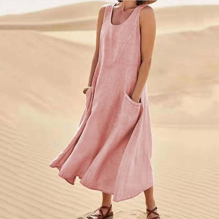 Women's Sleeveless Cotton and Linen Dress