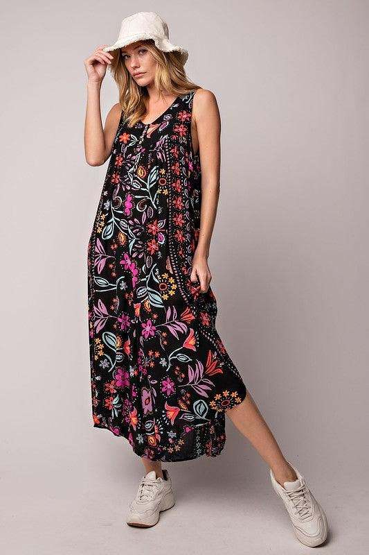 Hot Sale - 49% OFFVintage floral print loose sleeveless jumpsuit