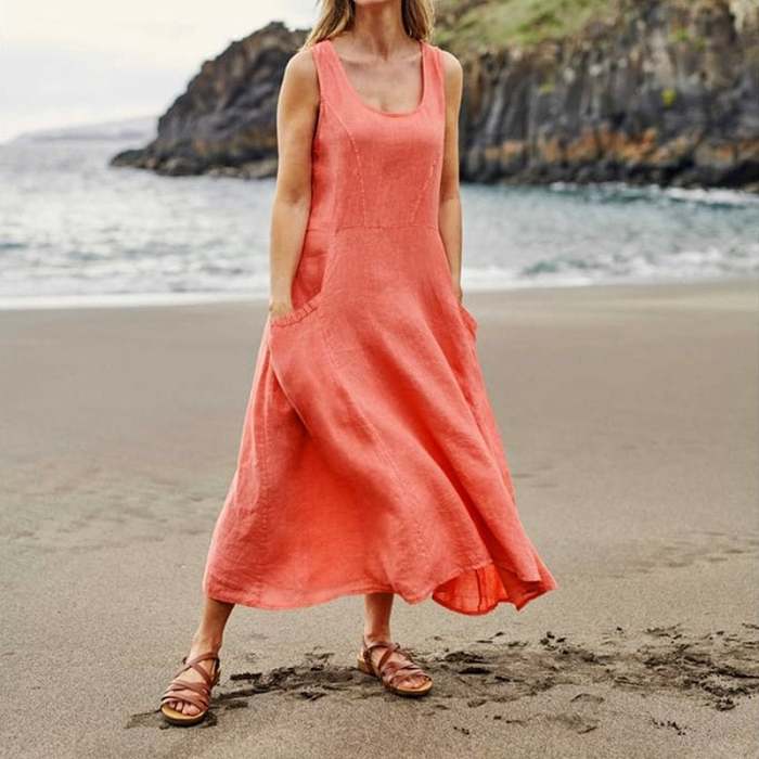 Women's Sleeveless Cotton and Linen Dress