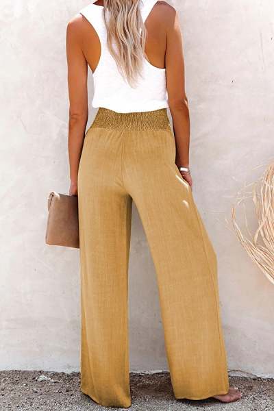2023 Hot SaleLinen Blend High Rise Smocked Pants