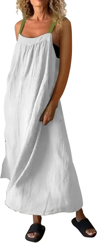 Women's Simple Cotton Linen Sling DressFree Shipping