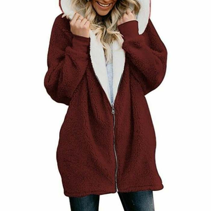 Hooded zipper cardigan plush jacket plush sweater