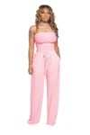 Off Shoulder Solid Color Smocked Jumpsuit