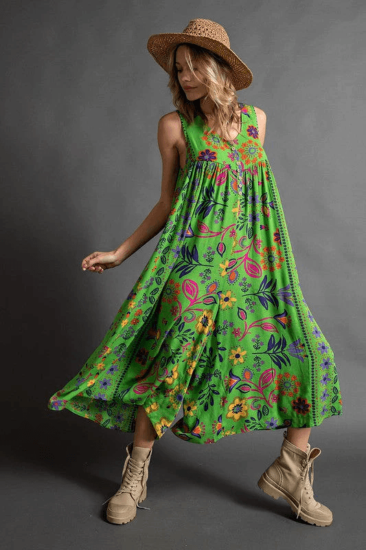 Hot Sale - 49% OFFVintage floral print loose sleeveless jumpsuit