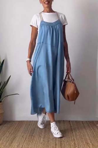 Women's Simple Cotton Linen Sling DressFree Shipping