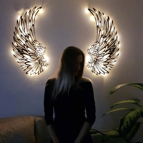 - 1 PAIR ANGEL WINGS METAL WALL ART WITH LED LIGHTS-GIFT TO HER