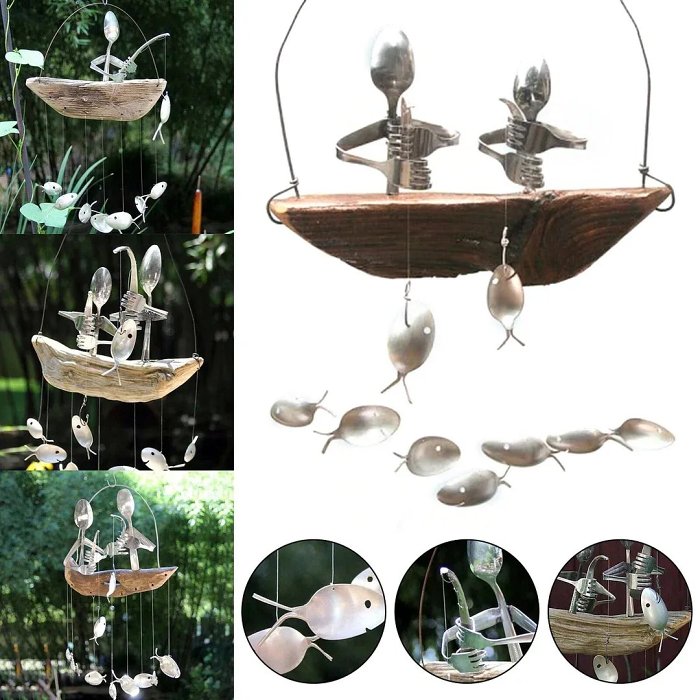 Handcrafted Fisherman's Spoon Fish Sculpture Wind Chime