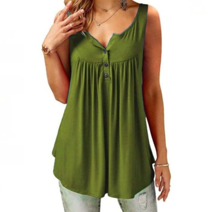 Comfy Loose Button Sleeveless Tank Top For Women