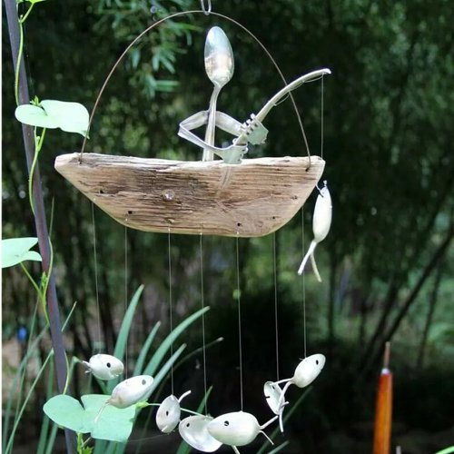 Handcrafted Fisherman's Spoon Fish Sculpture Wind Chime