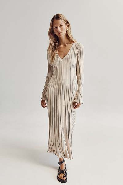 Long Sleeved Knit Midi Dress