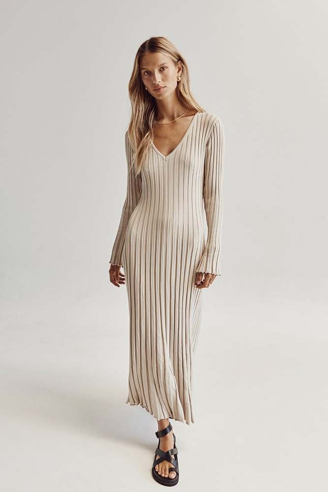 Long Sleeved Knit Midi Dress