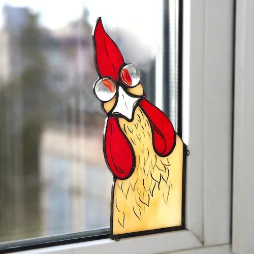 Funny Window Corner Decor - Peeping Rooster