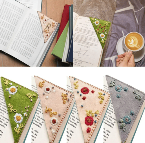 Personalized hand embroidered corner bookmark
