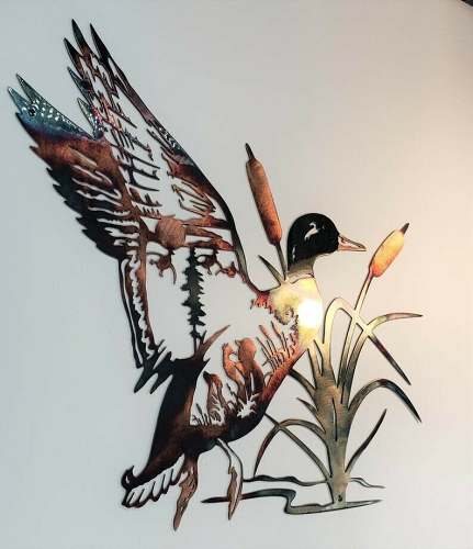 Solo Mallard Hunting & Trout Fishing Scene Metal Wall Art-BUY 2 FREE SHIPPING