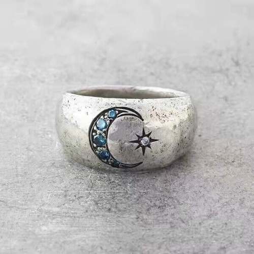 Silver Star Moon Ring