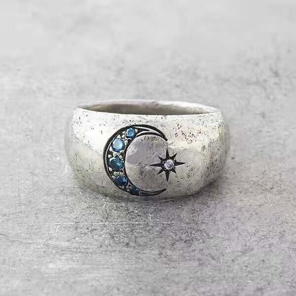 Silver Star Moon Ring