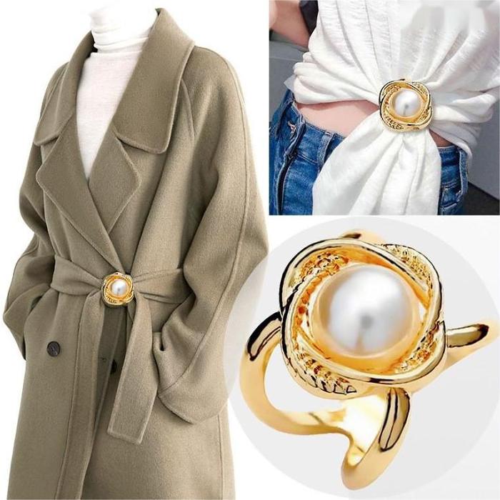 Women's Elegant Pearl Floral Scarf Ring Clip