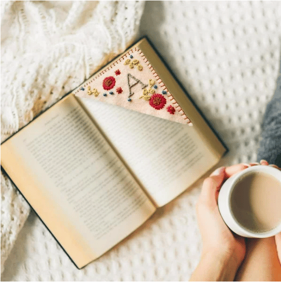 Personalized hand embroidered corner bookmark