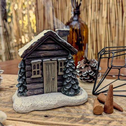 Log Cabin Incense Burner with Smoking ChimneyPerfect Christmas Gift