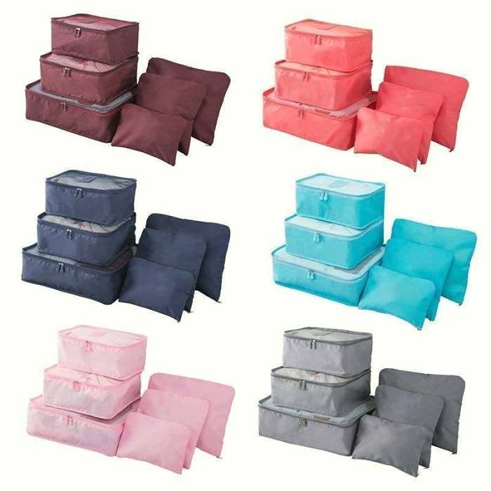 6 pieces portable luggage packing cubes