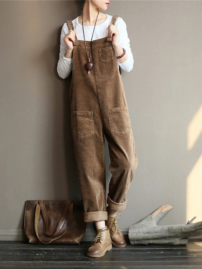 Wide Leg Corduroy Overalls