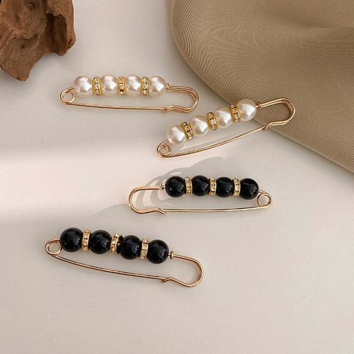 Fancy Rhinestones Pearls Safety Pin Brooch