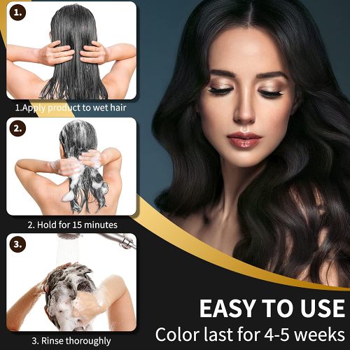 Black Hair Dye Shampoo Instant 3 in 1 +100% Grey Coverage - Herbal Ingredients