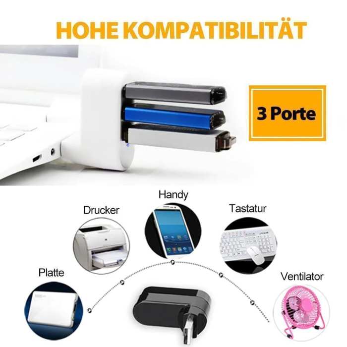 Multifunctional mini rotatable 3-port USB port