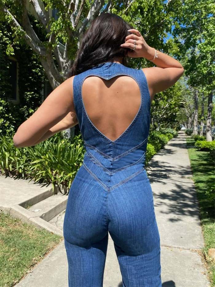 Backless Heart Cutout Denim Jumpsuit For Women