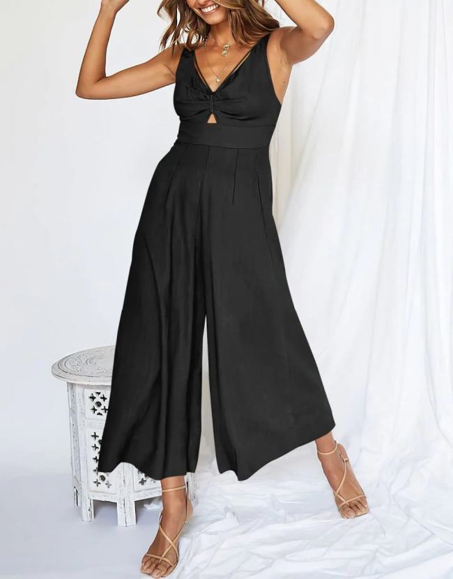 V Neck Cutout High-Waist Rompers