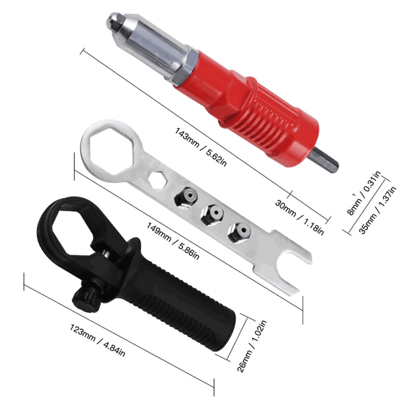 Professional Rivet Gun Adapter Kit with 4Pcs Nozzle Bolts