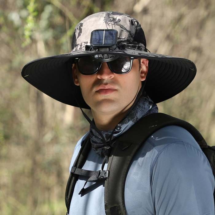 Wide Brim Solar Fan Outdoor Fishing Hat-Solar & USB Charging