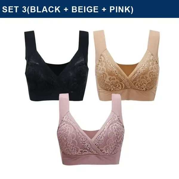ROSY LIFT BRA –Plus Size Comfort Extra Elastic Wireless Support Lace Bra (Size runs the same as regular bras)