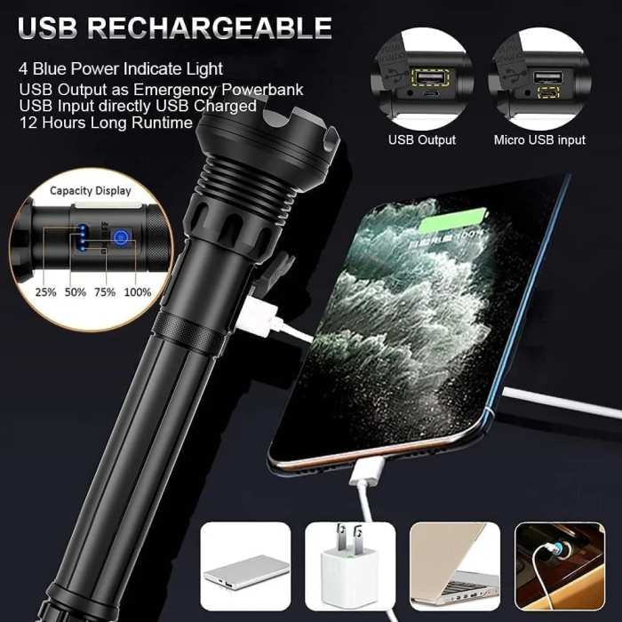 LED Rechargeable Tactical Laser Flashlight High Lumens