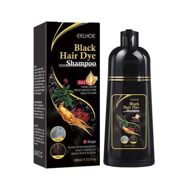 Black Hair Dye Shampoo Instant 3 in 1 +100% Grey Coverage - Herbal Ingredients