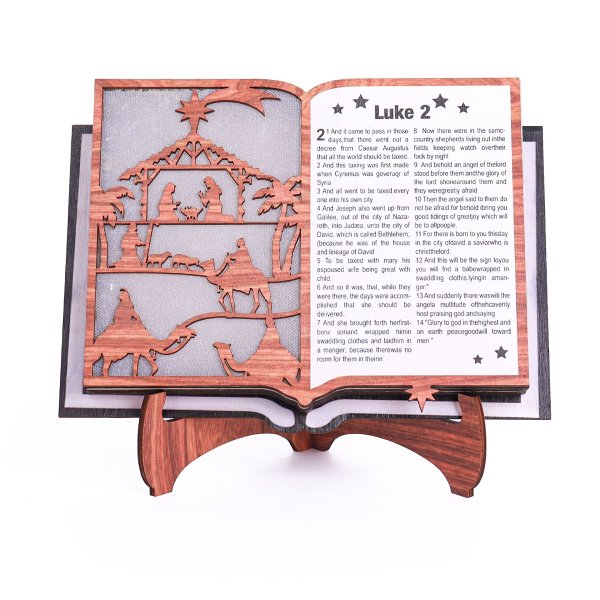 3D Wooden Nativity Scene Book Display With Light