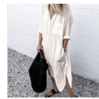 Elegant Solid Color Slit Shirt Dress